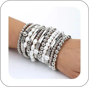 10Pcs Gold Beaded Bracelets Natural Pearl Bracelets Stackable Bracelets Stretch Bracelets for Women