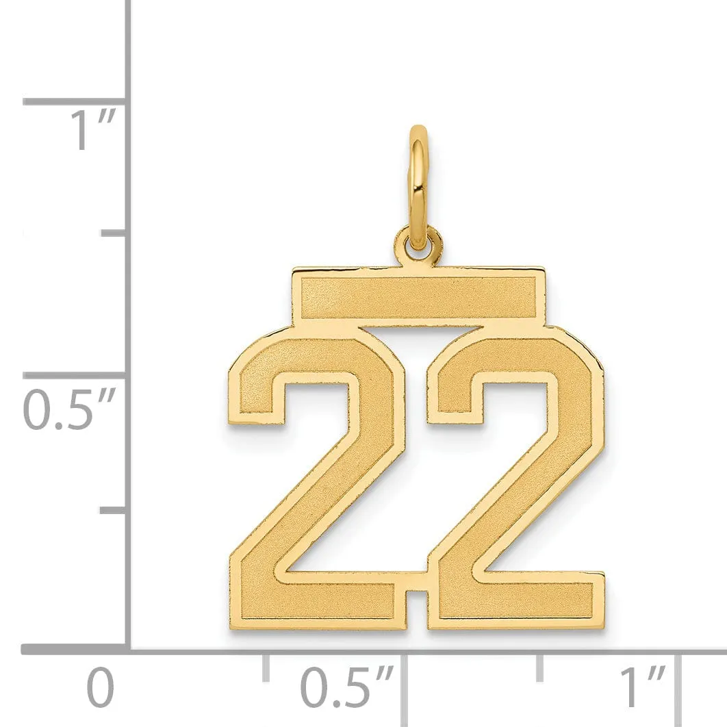 14k Yellow Gold Satin Brush Finish Medium Size Number 22 Charm Pendant