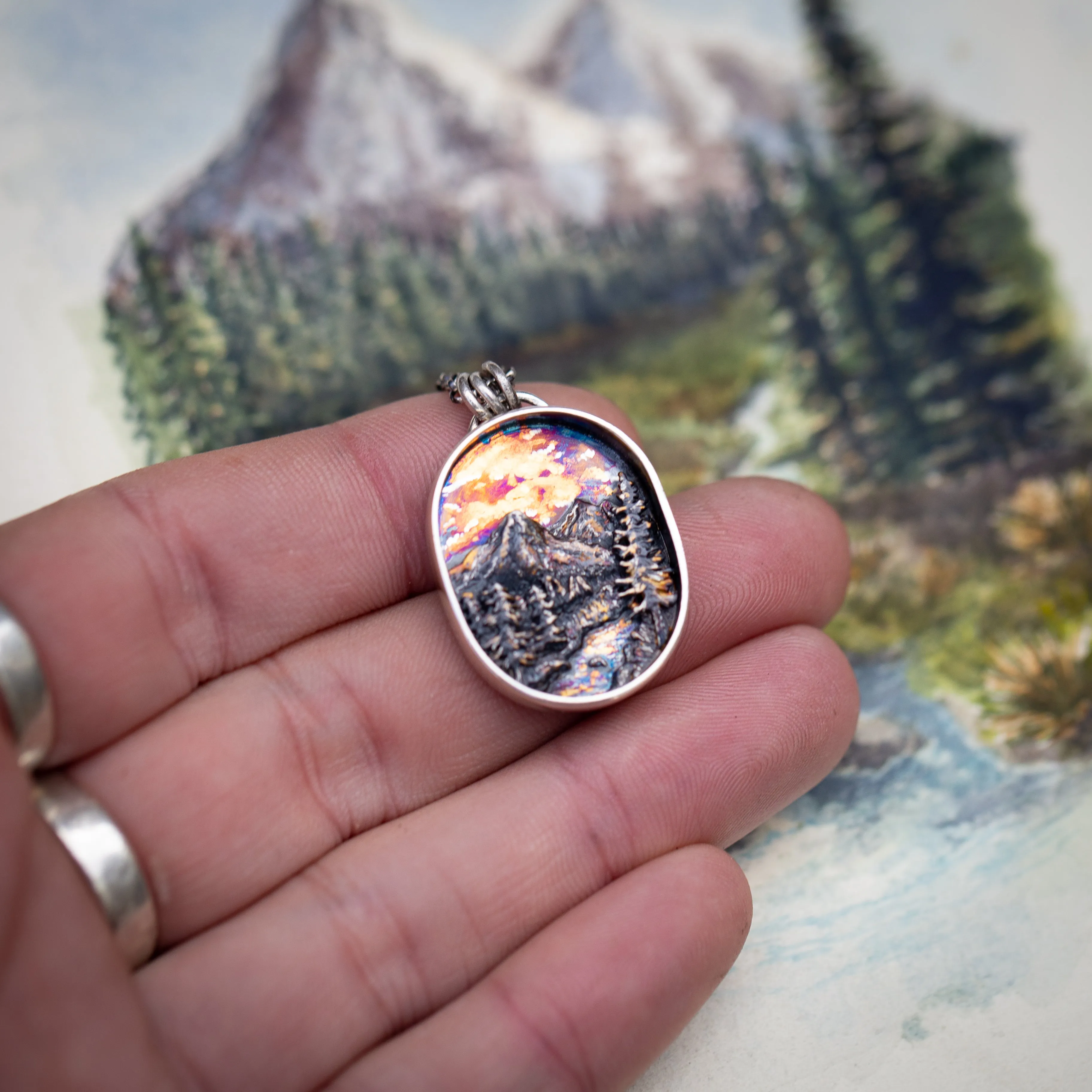 Abundance II- River Valley Sterling Silver and 24k Gold Sunset Pendant