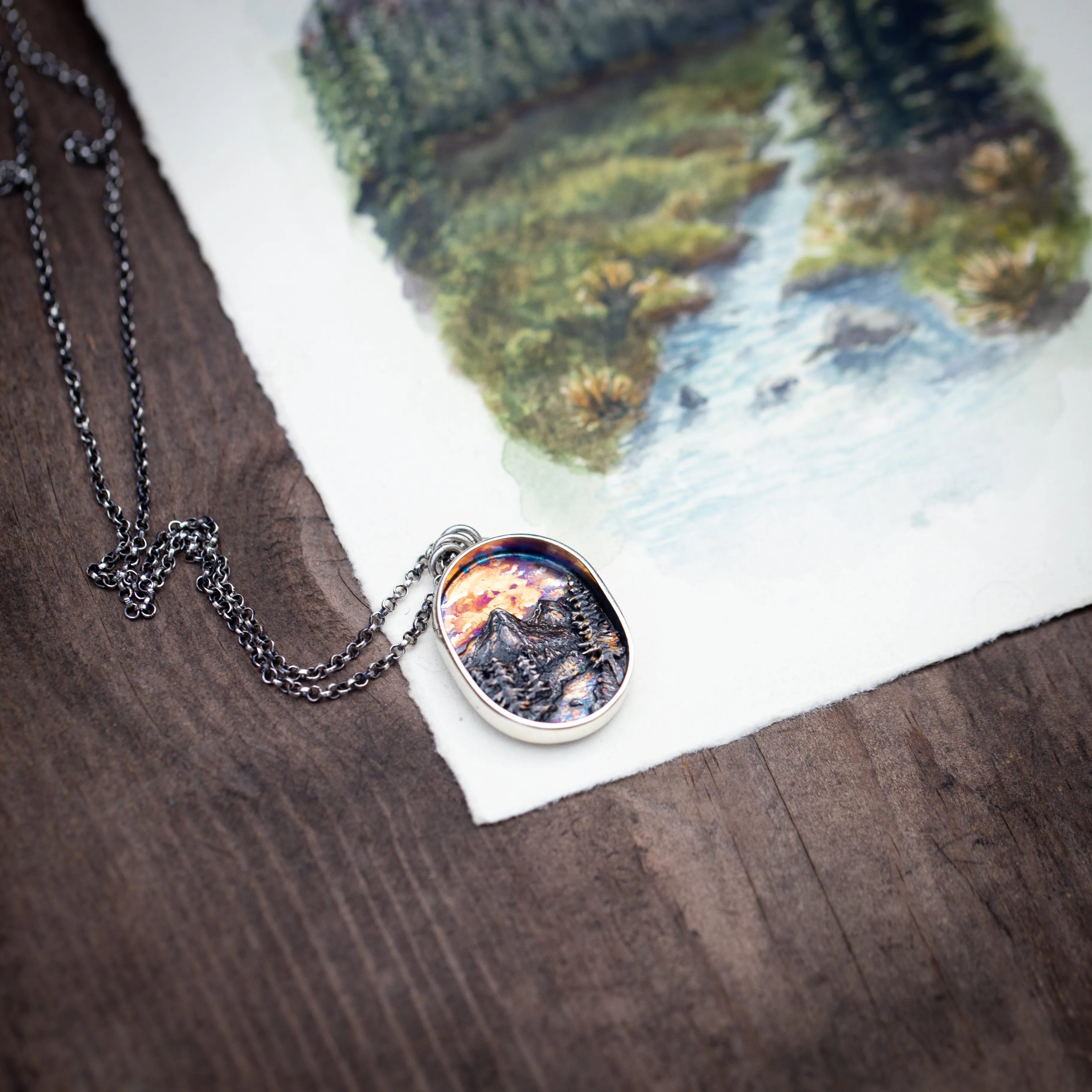 Abundance II- River Valley Sterling Silver and 24k Gold Sunset Pendant