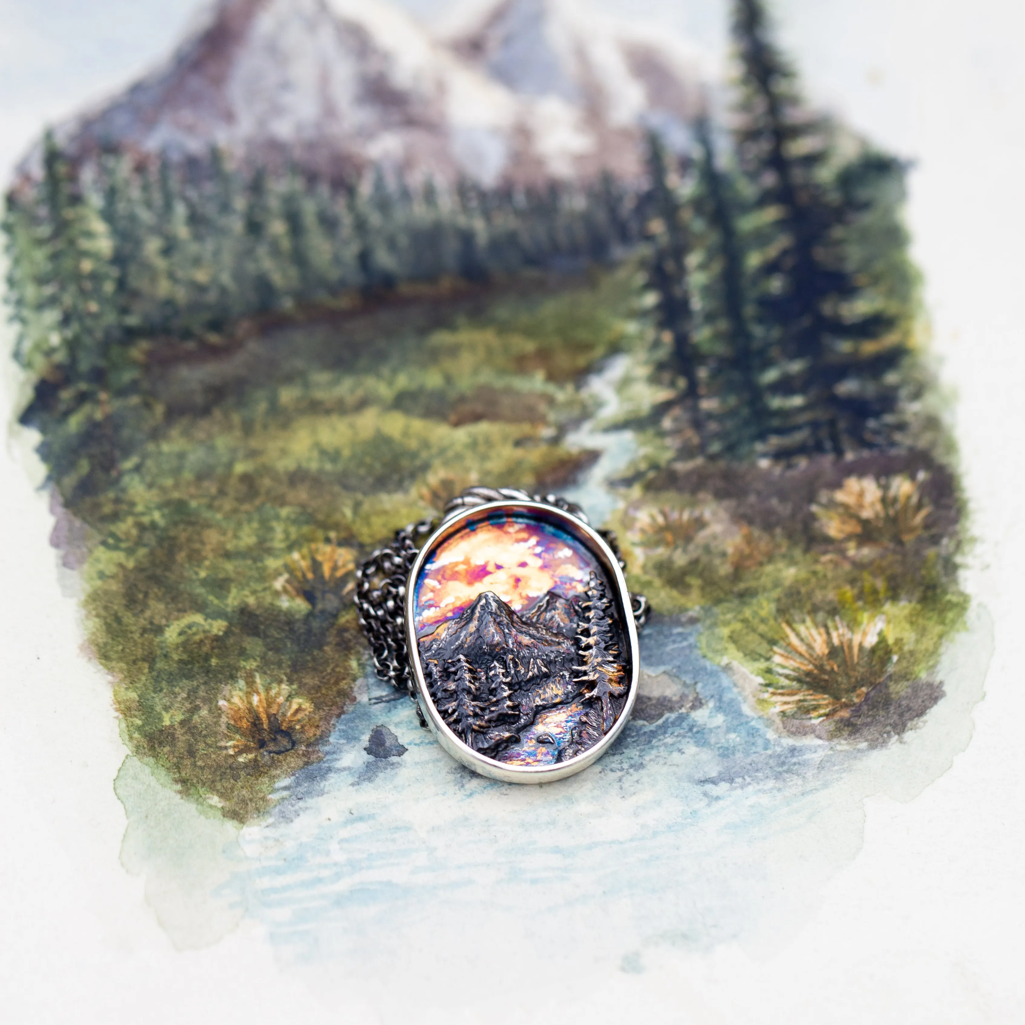 Abundance II- River Valley Sterling Silver and 24k Gold Sunset Pendant
