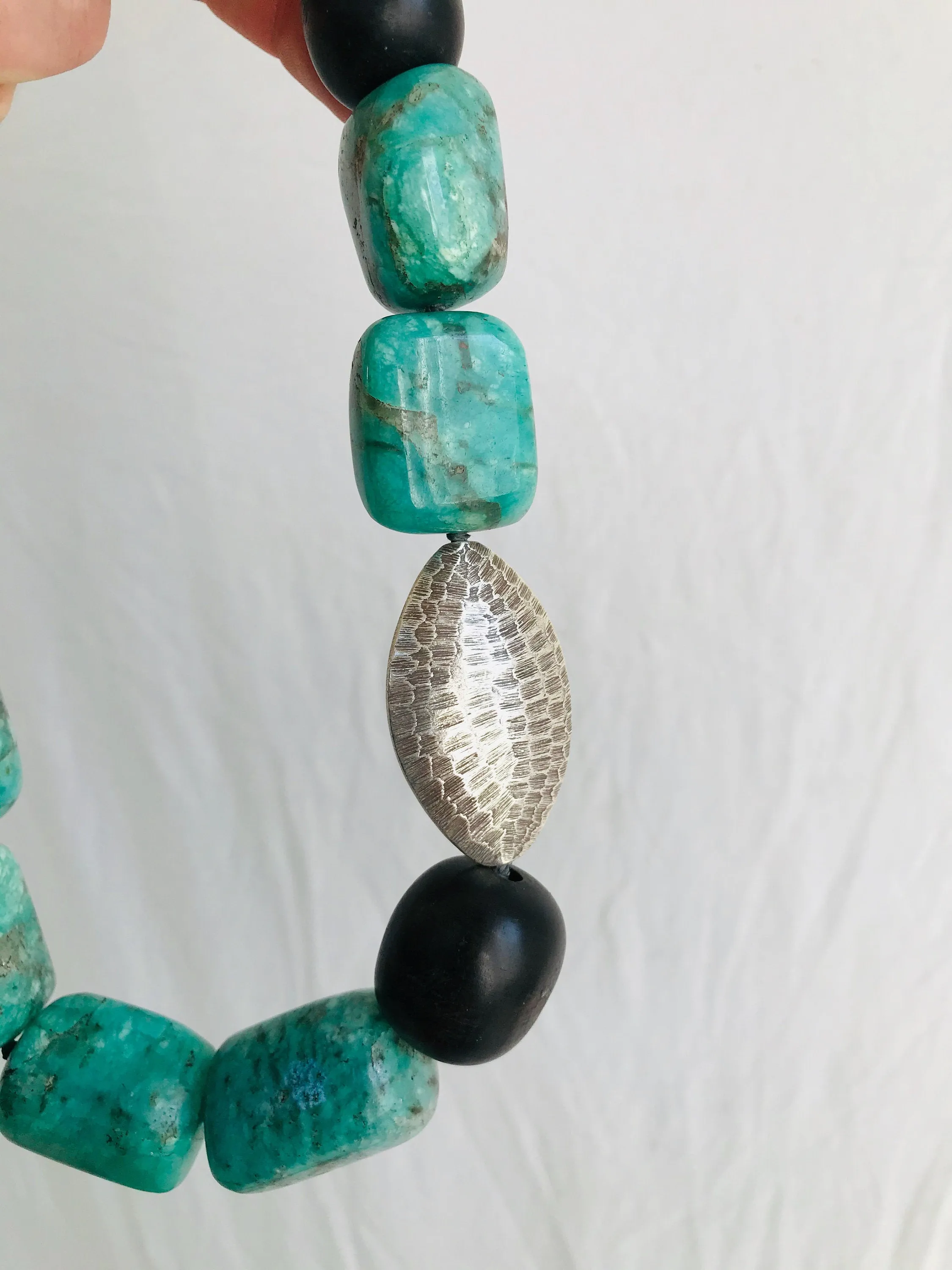 Amazonite, Silver & Ebony Necklace. Chunky.