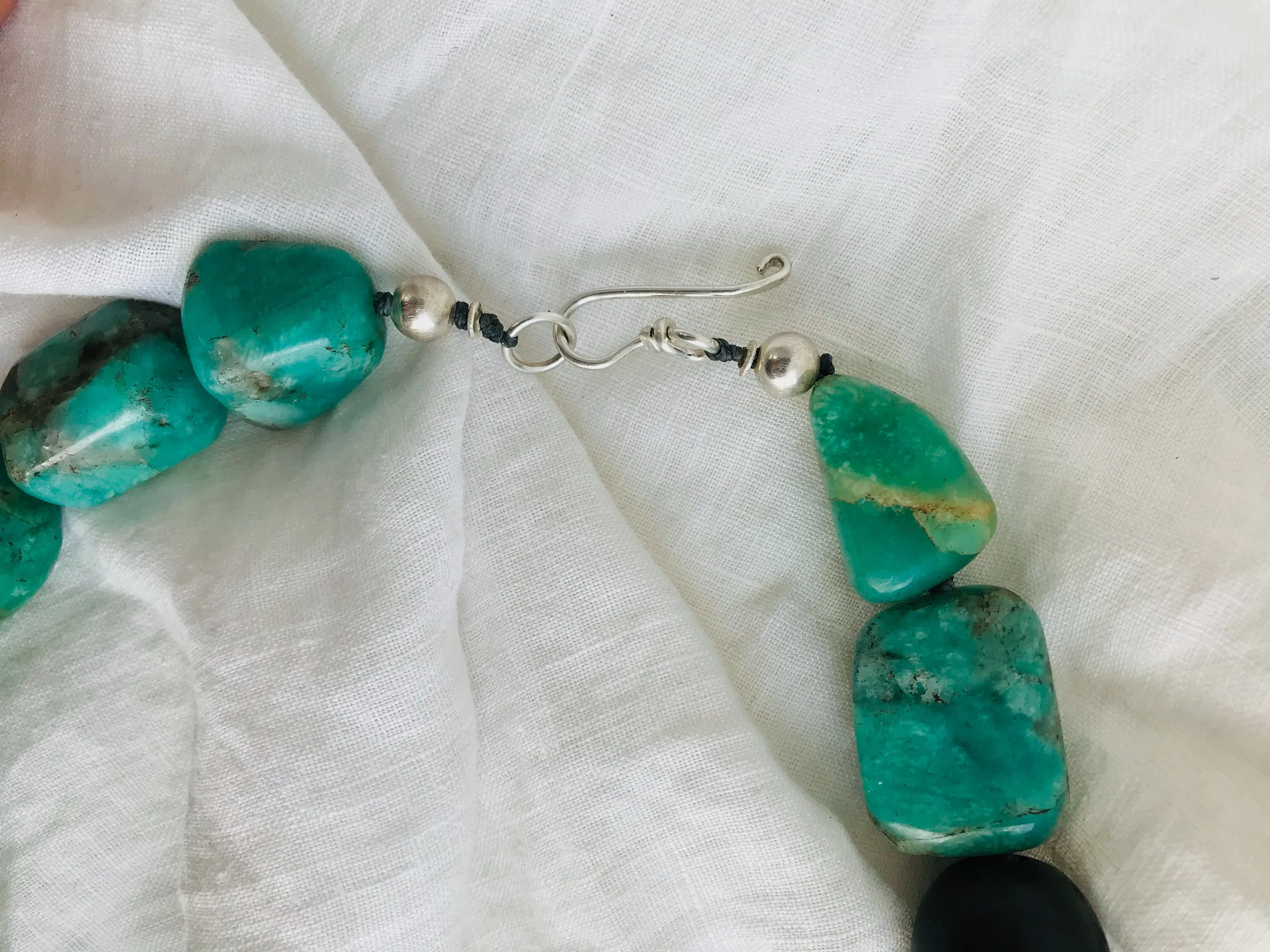 Amazonite, Silver & Ebony Necklace. Chunky.