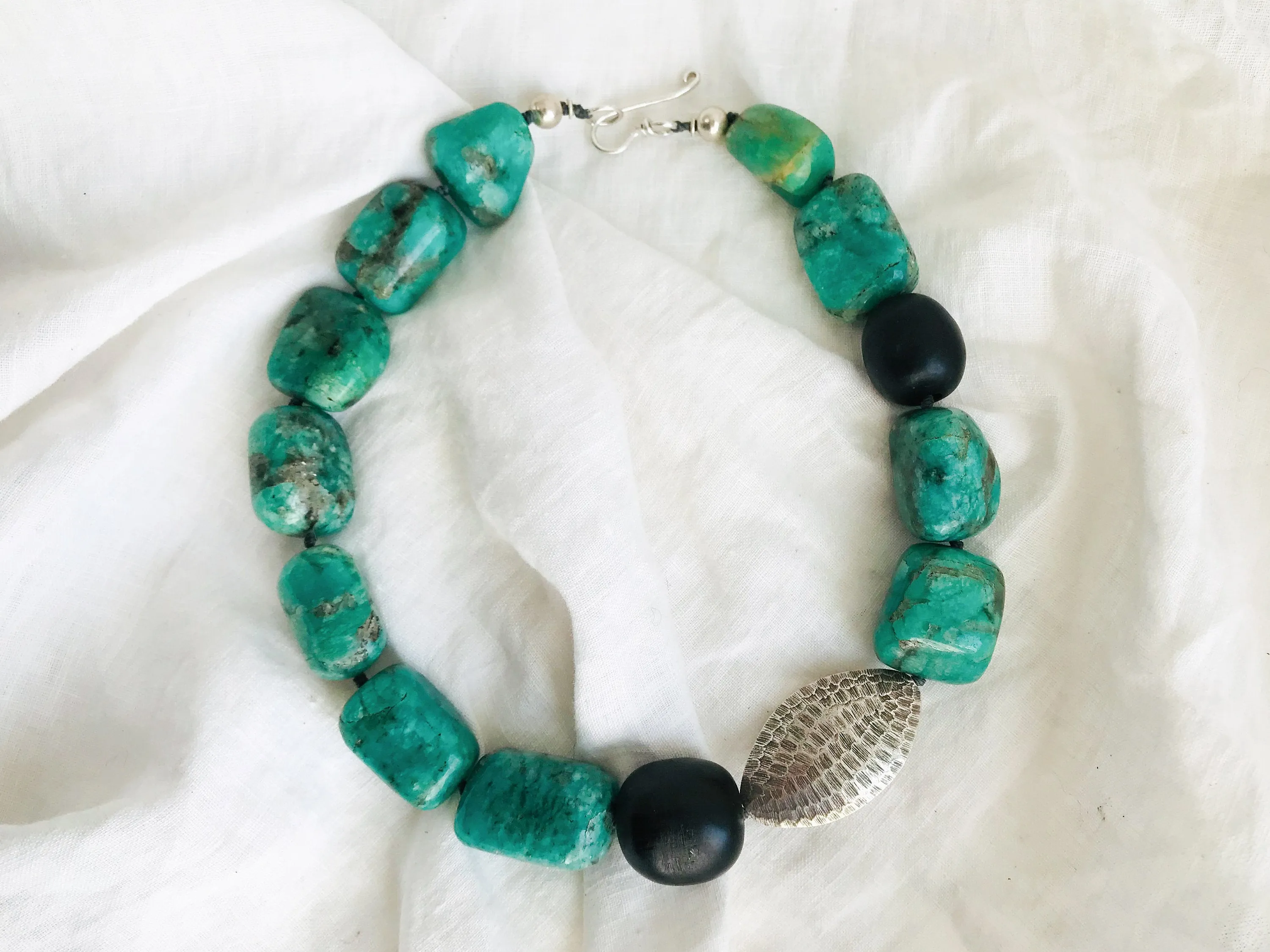 Amazonite, Silver & Ebony Necklace. Chunky.