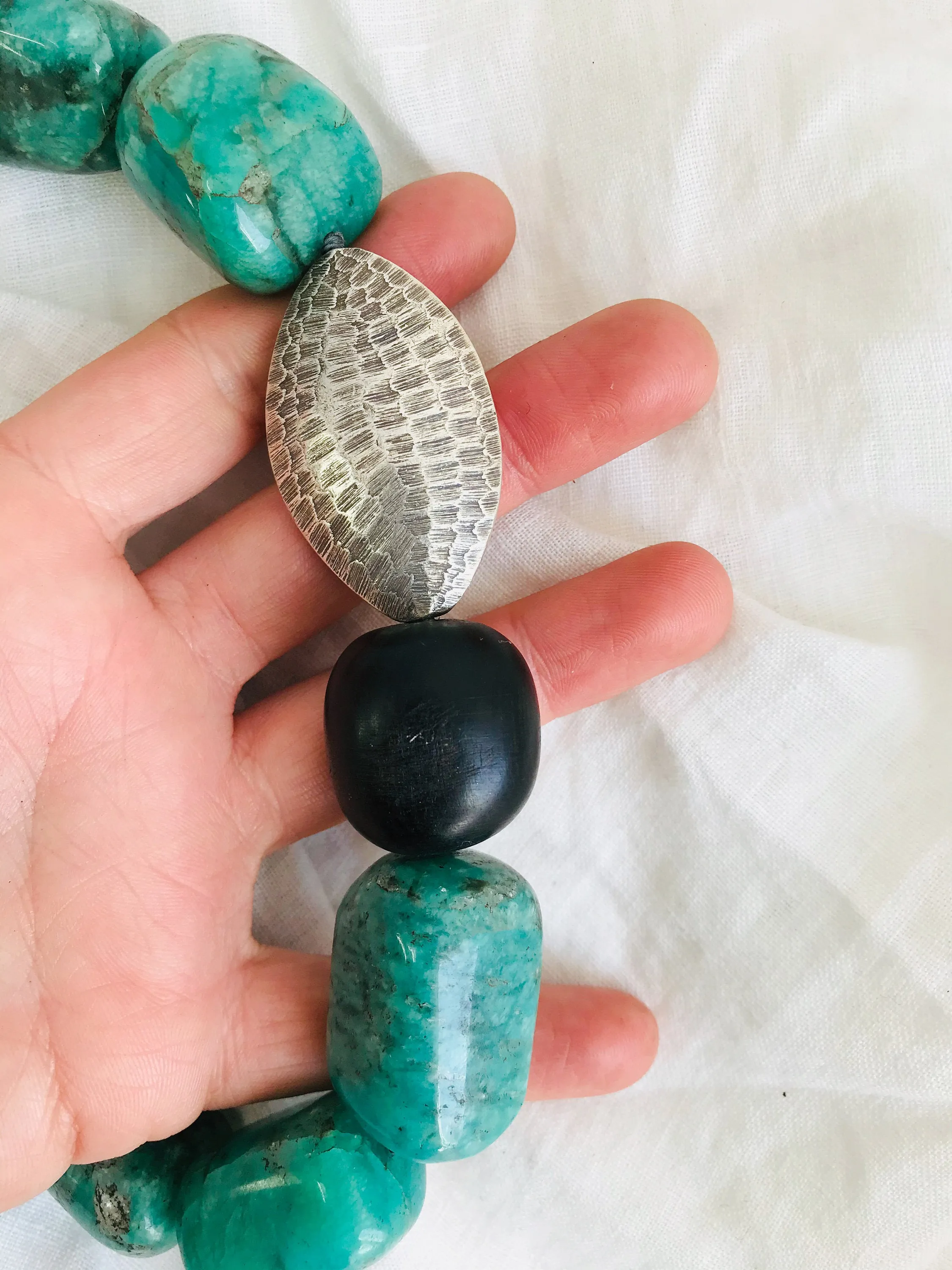 Amazonite, Silver & Ebony Necklace. Chunky.