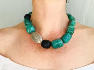 Amazonite, Silver & Ebony Necklace. Chunky.