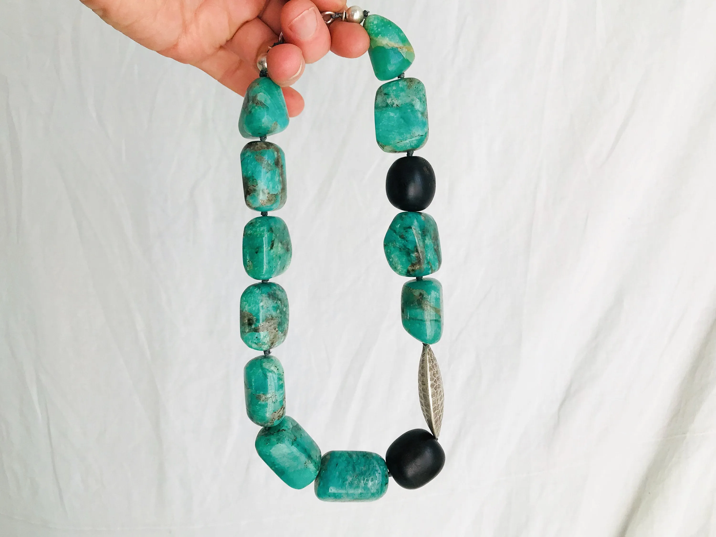 Amazonite, Silver & Ebony Necklace. Chunky.