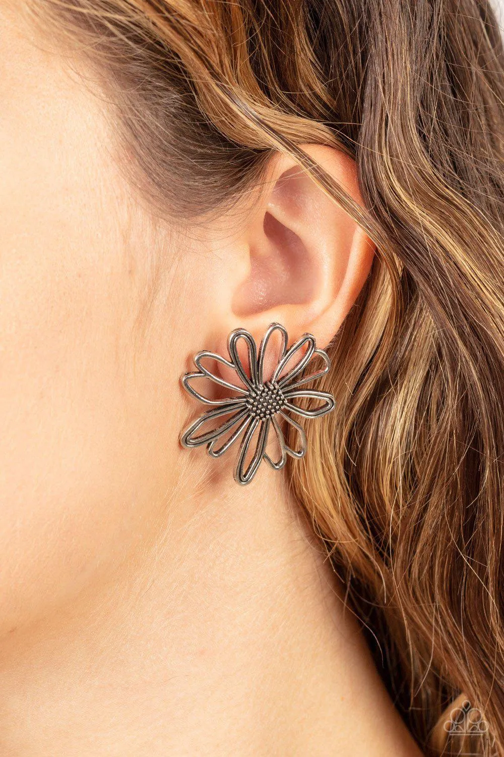 Artisan Arbor Silver Flower Post Earrings - Paparazzi Accessories
