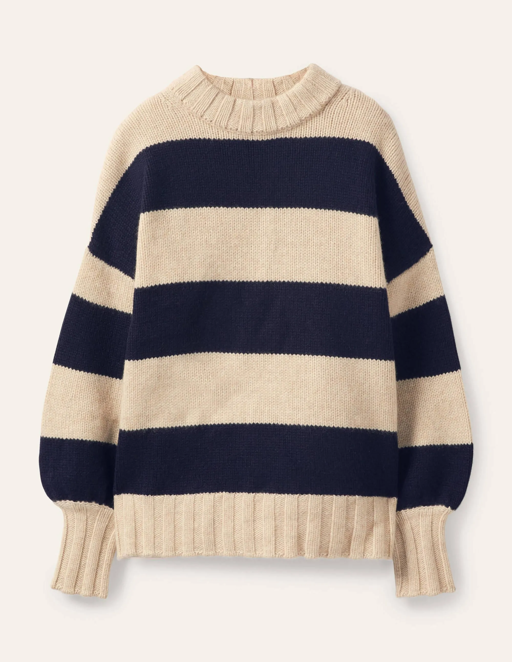 Chunky Cashmere Jumper-Navy, Oatmeal Melange Stripe