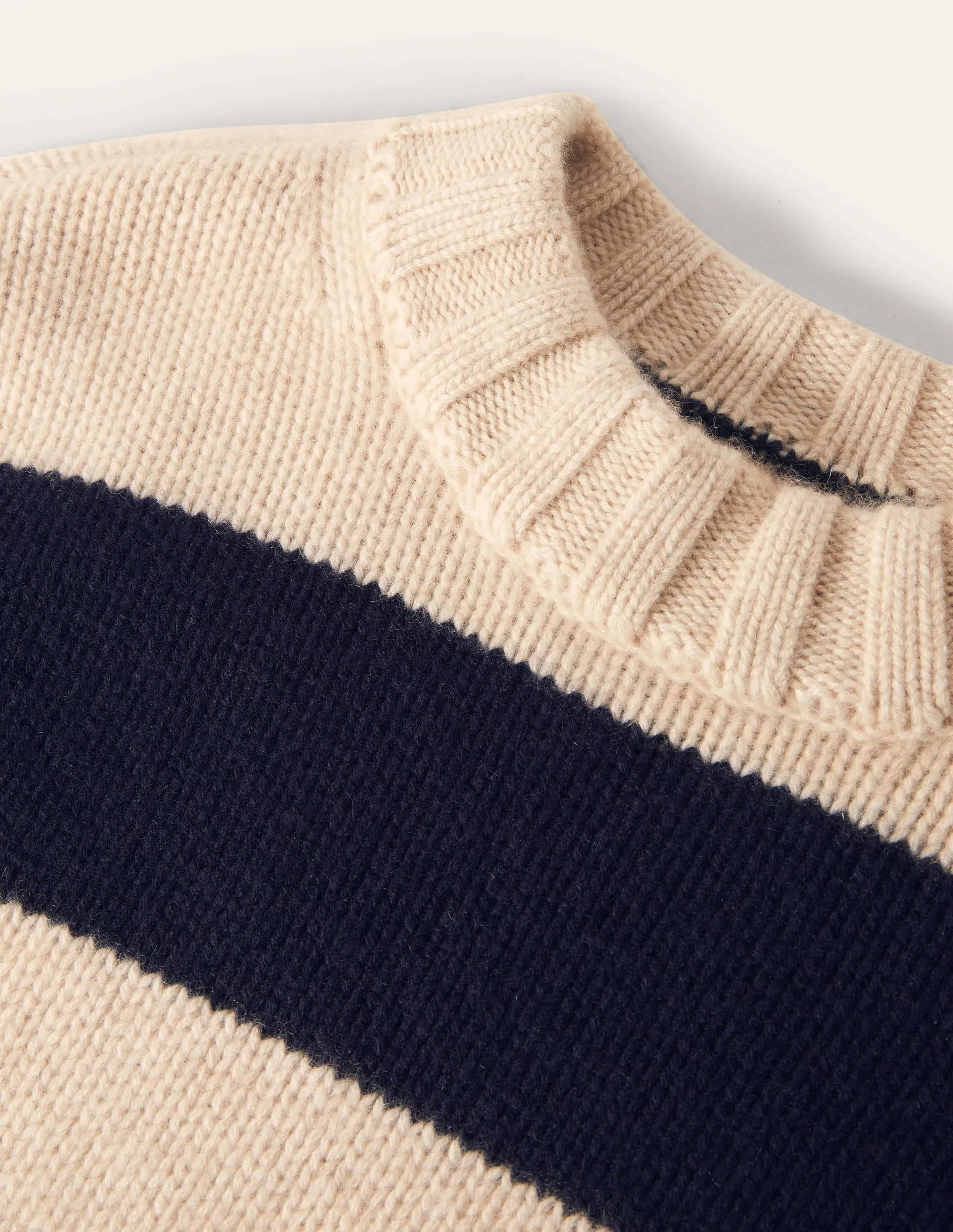 Chunky Cashmere Jumper-Navy, Oatmeal Melange Stripe