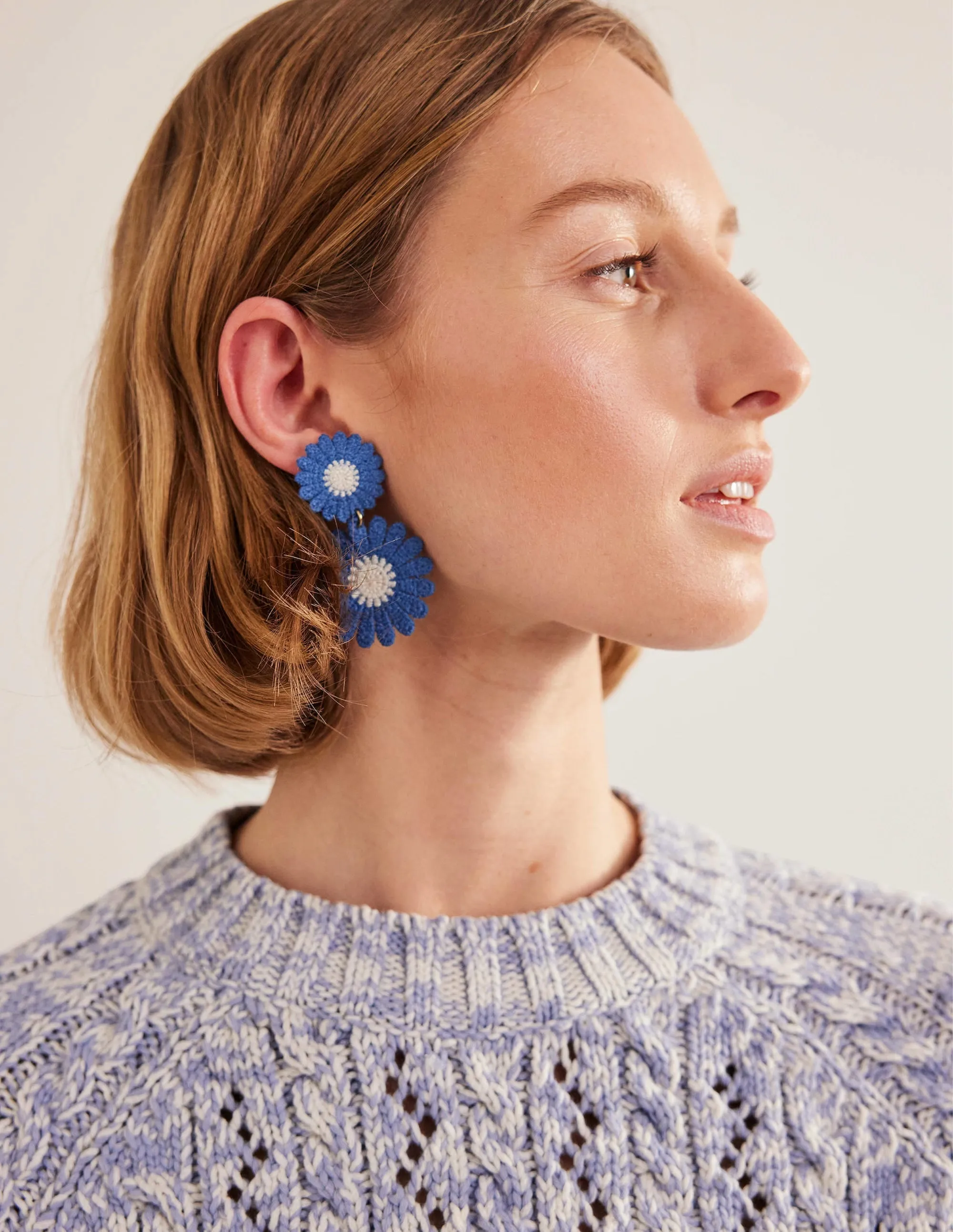Floral Lace Earrings-Blue
