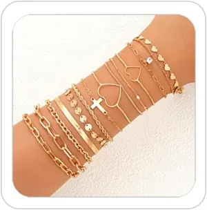 Gold Stack Bracelets for Women Gold Jewelry Set Trendy Delicate 14k Gold Plated Stack Bracelets Chain Bracelets Set Lovely Paperclip Link Bracelet Pack Stack Gold Jewelry