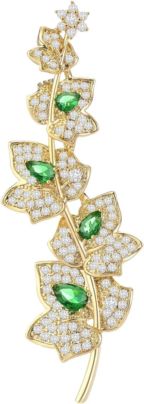 Gyn&Joy Cubic Zirconia Wedding Floral Leaf Brooch