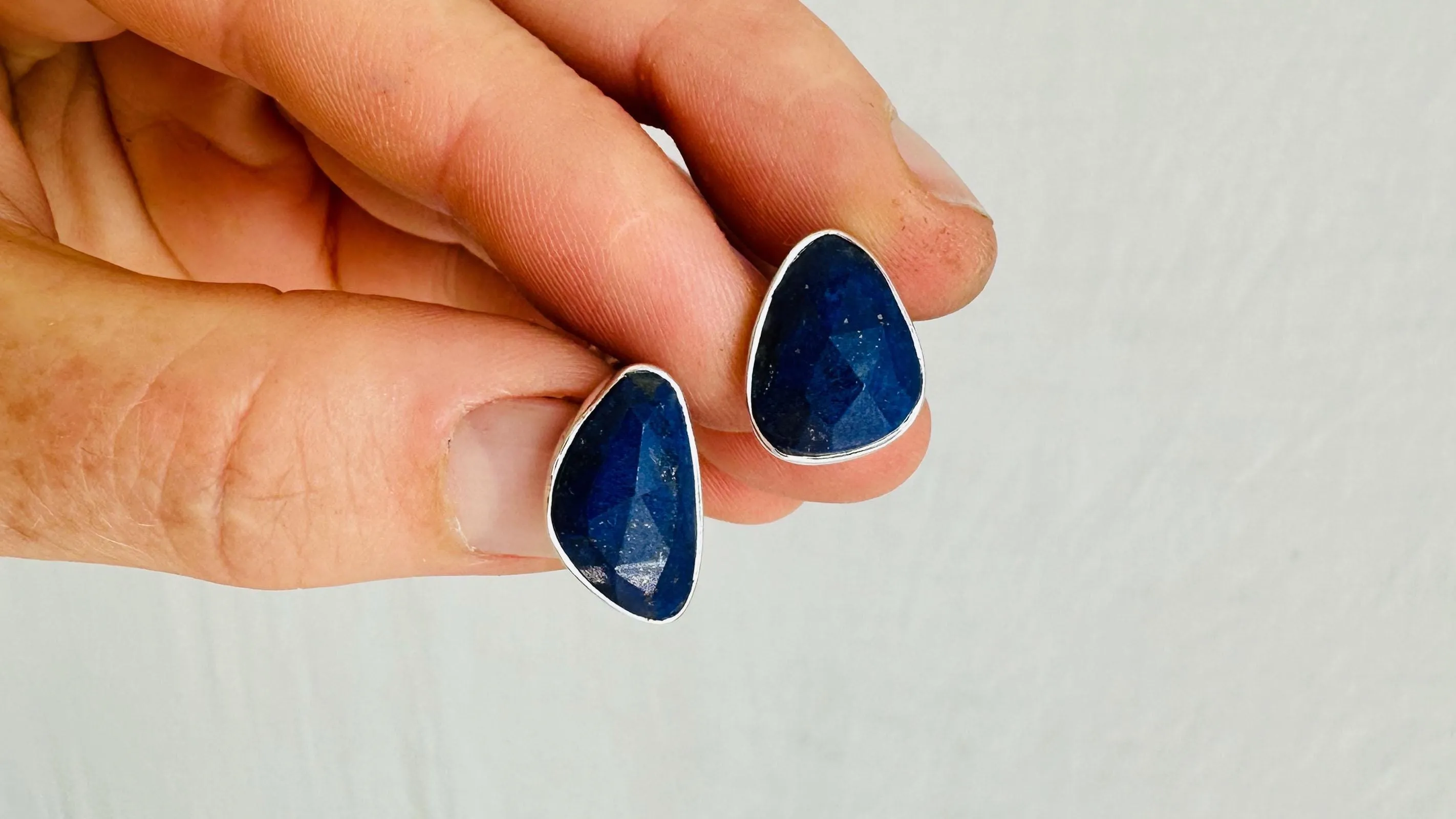Lapis Lazuli Asymmetrical Earrings. Sterling Silver. 0698