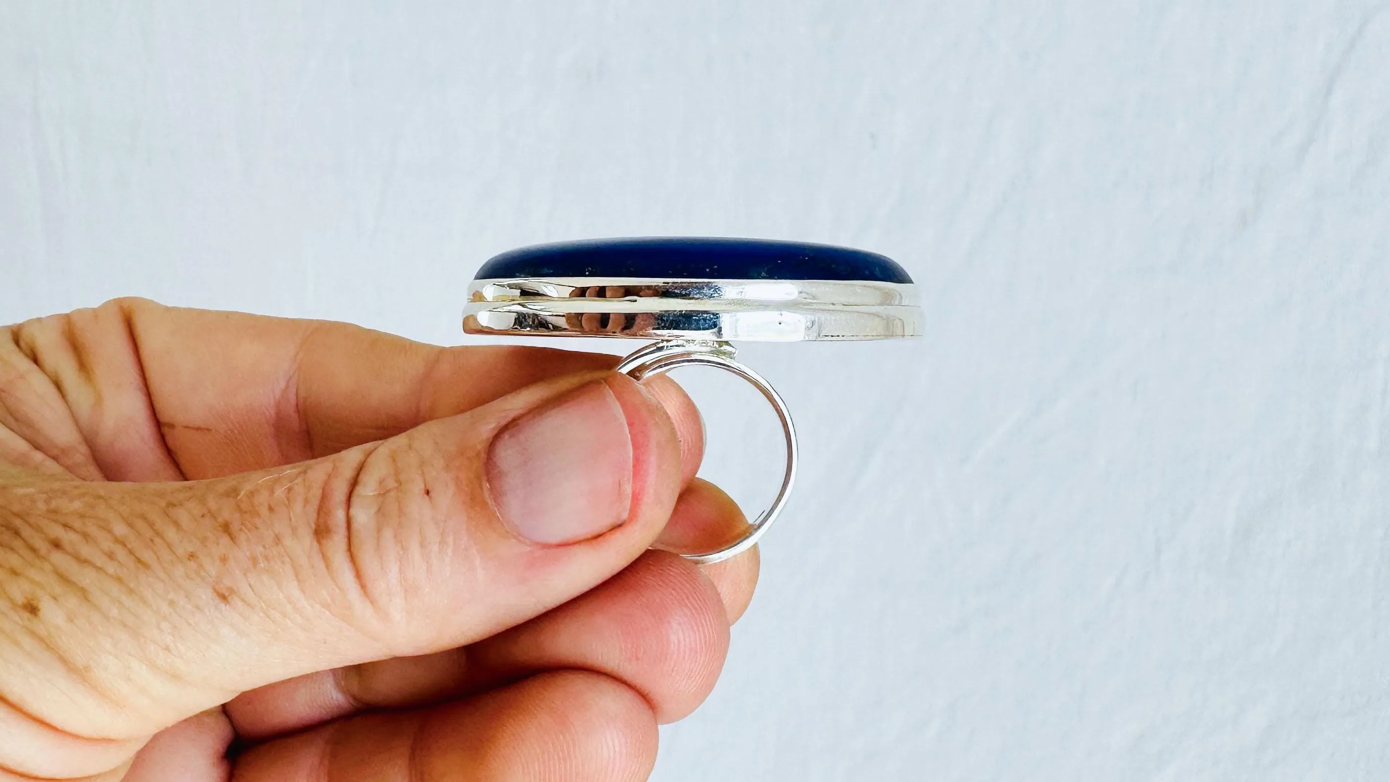 Lapis Lazuli Silver Ring. Adjustable. Sterling Silver. 0701