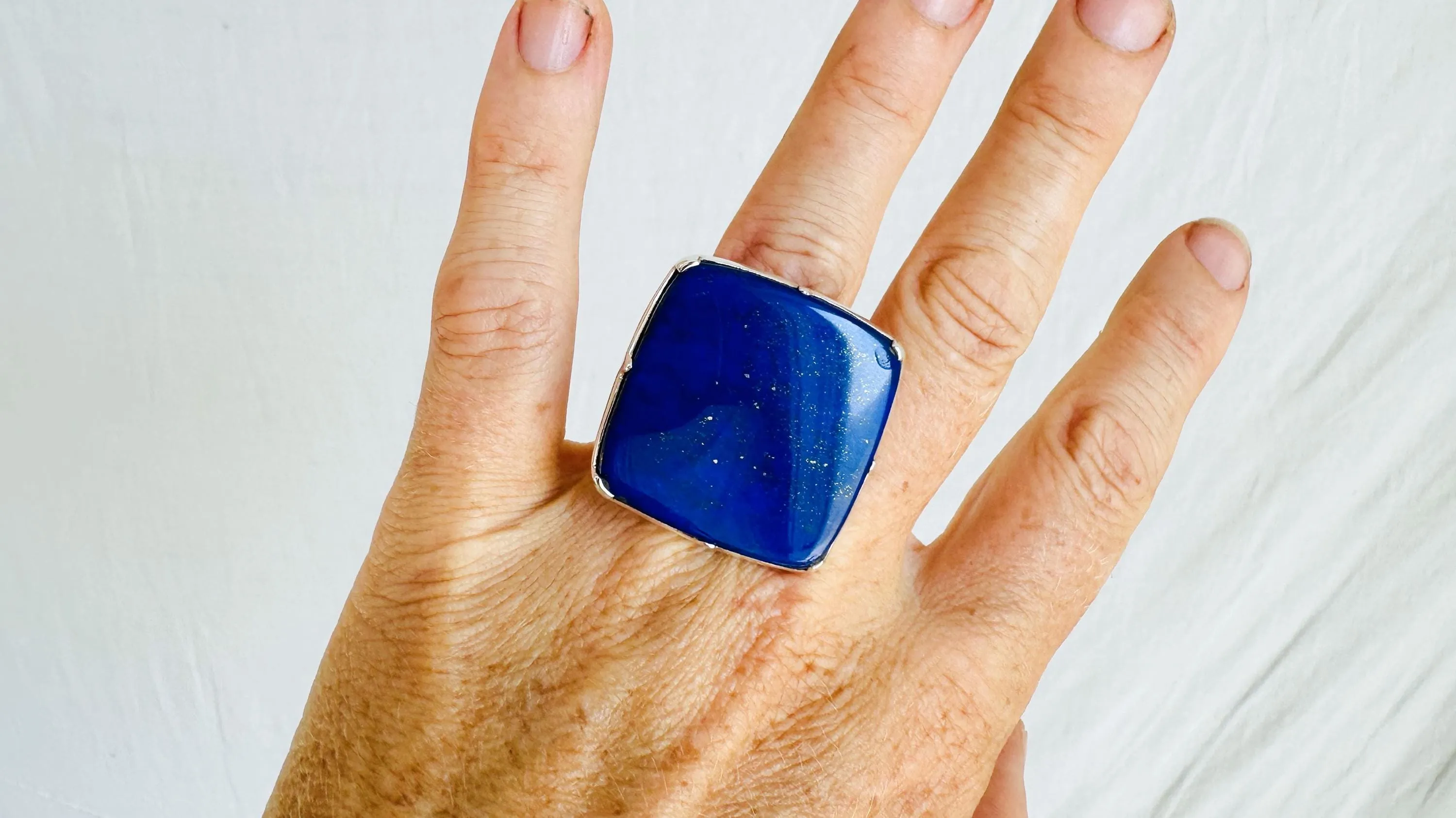Lapis Lazuli Silver Ring. Adjustable. Sterling Silver. 0715
