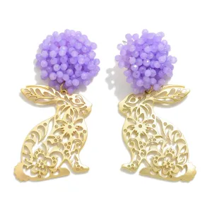 Lavender Seed Bead Drop Easter Bunny Earrings