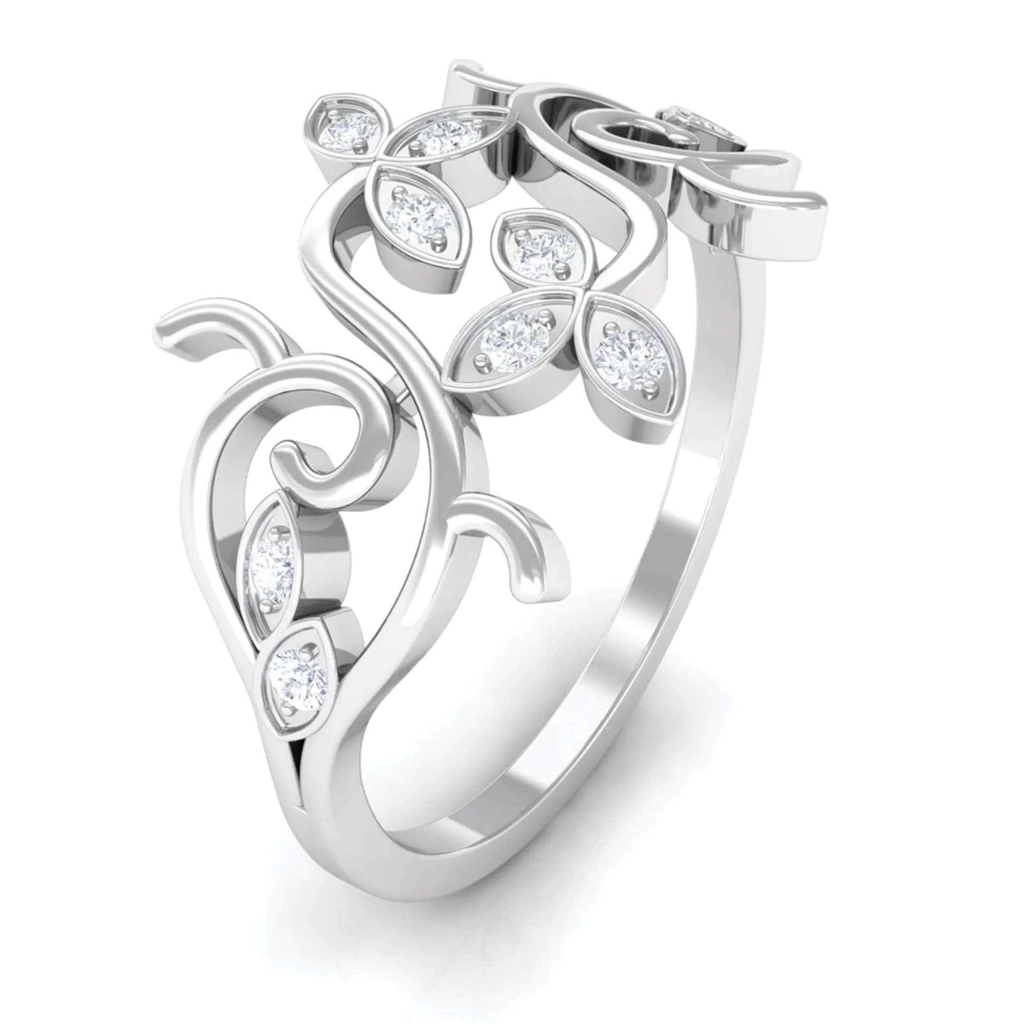 Nature Inspired Diamond Ring with Gold Filigree Details