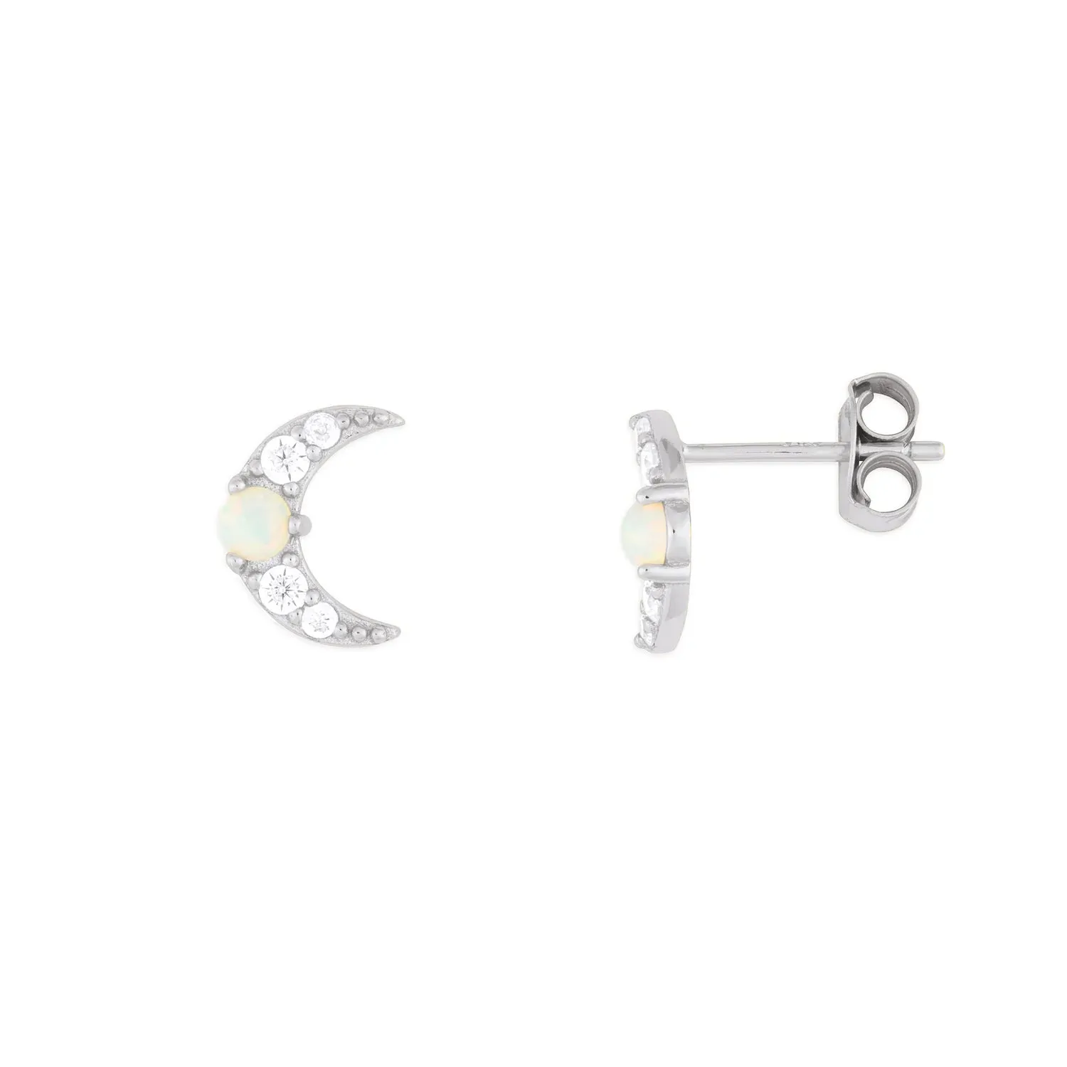 Opal Moon Studs - Silver