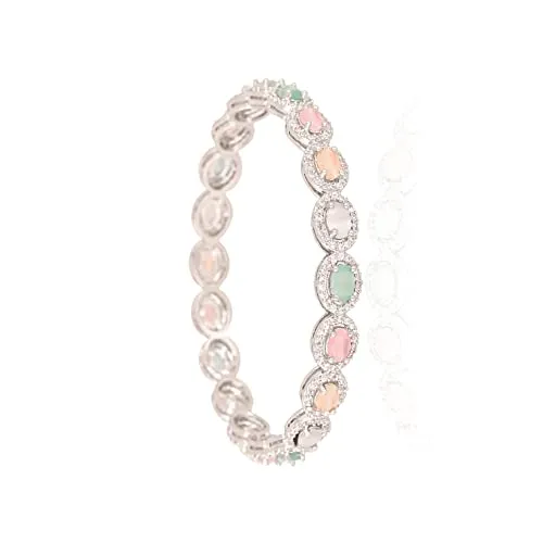 Ratnavali Jewels Silver Gold Plated Traditional Oval Red White American Diamond Stone latest Bangles Set for Women/Girls