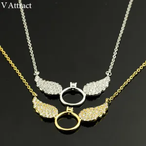 Rose Gold Color Messengers CZ Angel Wing Statement Necklace Women 2017 New Vintage Jewelry Best Friends Tattoo Choker