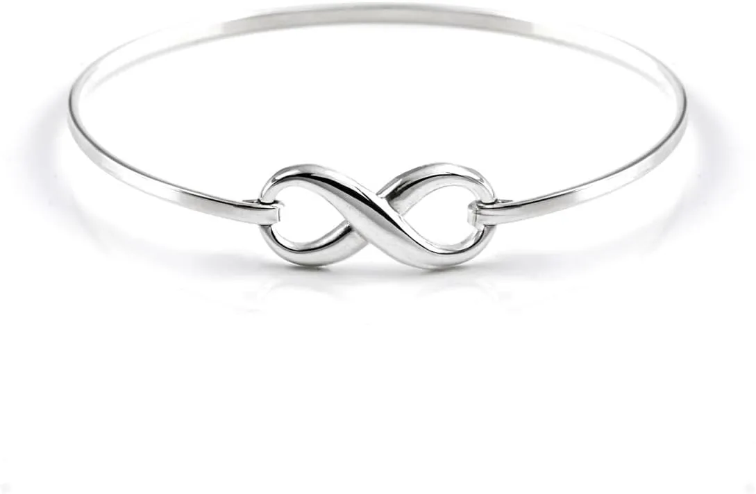 Silverly 925 Sterling Silver Infinity Bangle With Hook Clasp - Solid Silver Bracelet - Classic Jewelry for Women and Teenage Girls - Wedding Gift - Gifts for Girlfriend - Friendship Bracelets