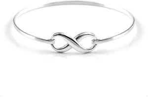 Silverly 925 Sterling Silver Infinity Bangle With Hook Clasp - Solid Silver Bracelet - Classic Jewelry for Women and Teenage Girls - Wedding Gift - Gifts for Girlfriend - Friendship Bracelets