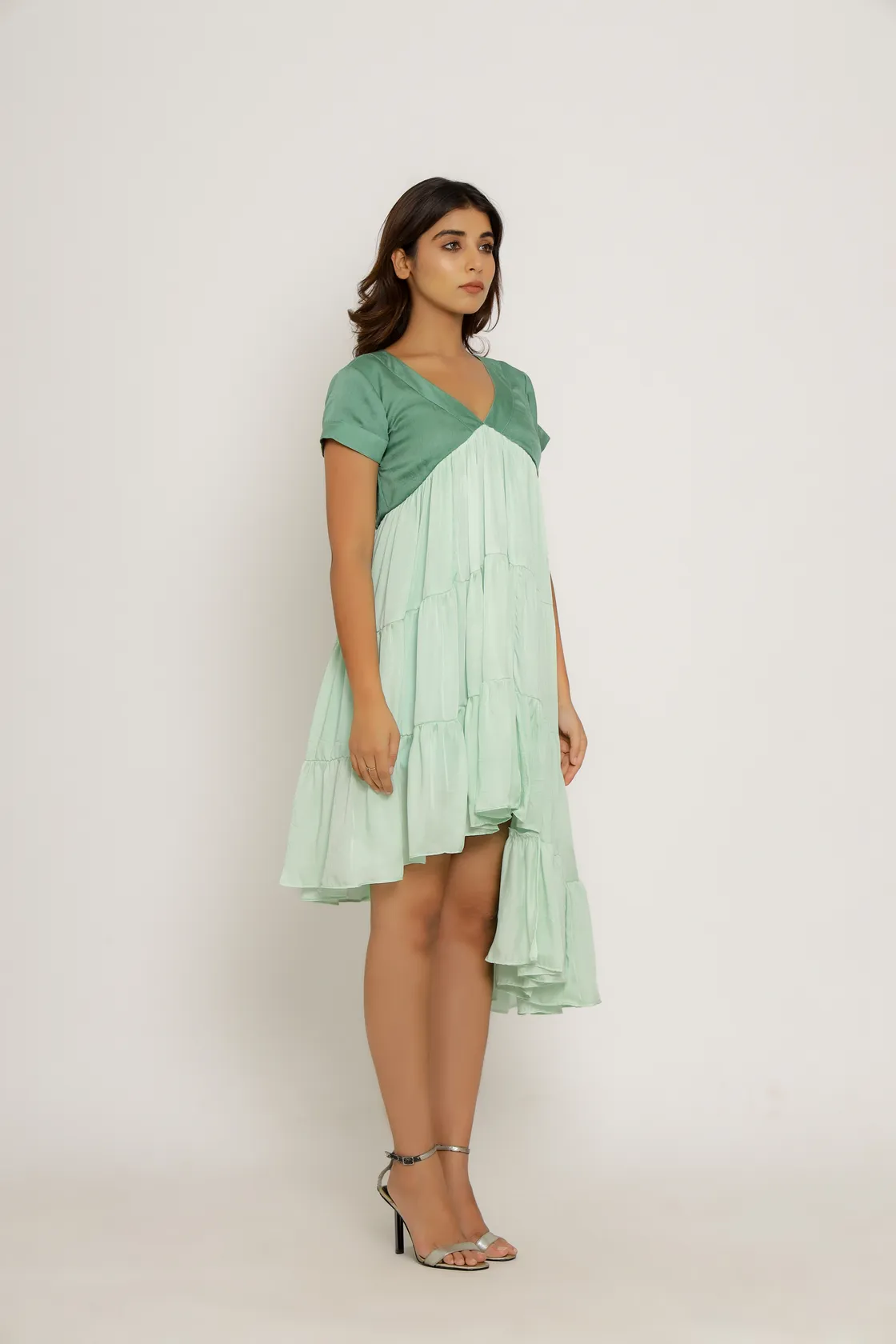 Teal-Tea Green Asymmetrical Dress