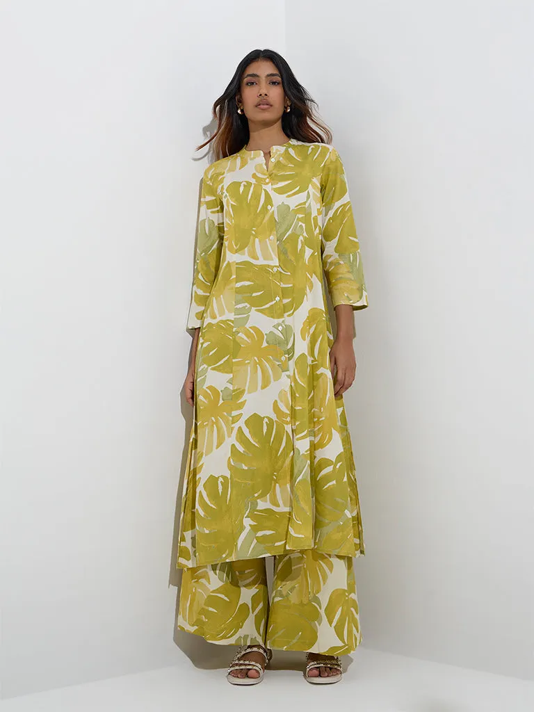 Utsa Lime Leaf Patterned Palazzos