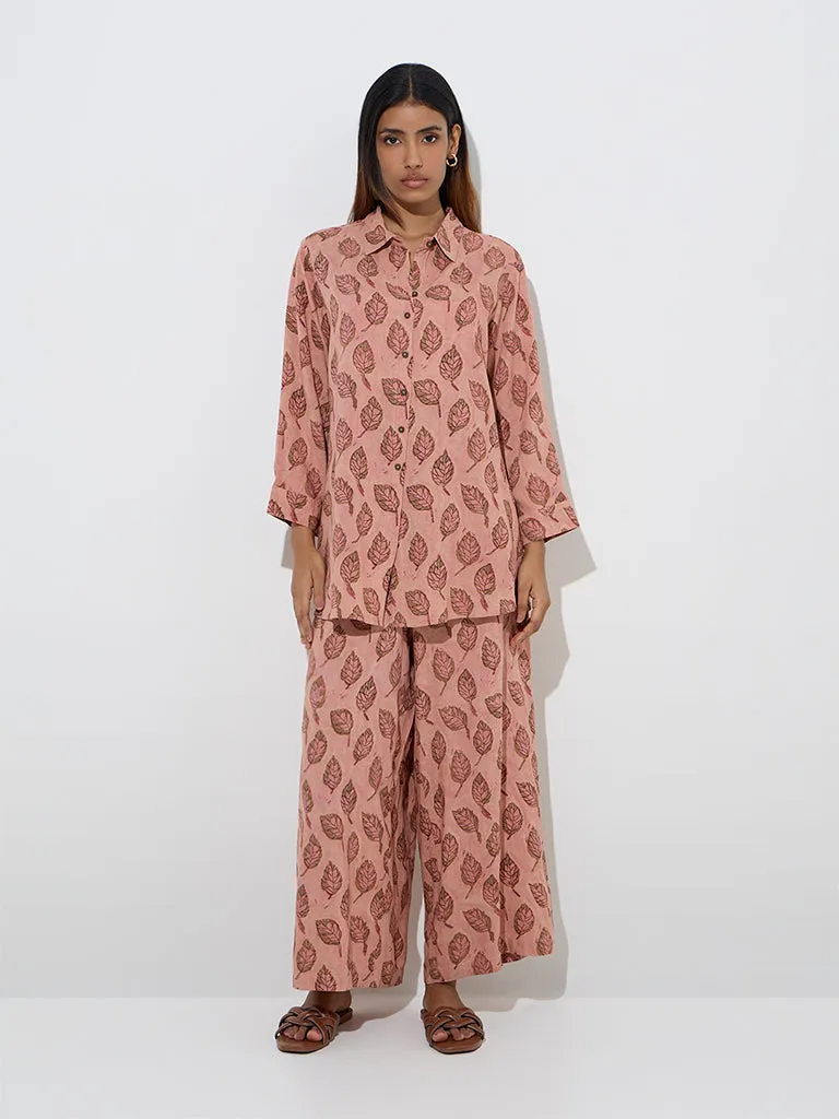 Utsa Peach Leaf Patterned Palazzos
