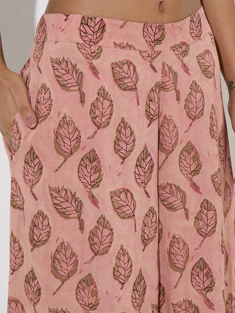 Utsa Peach Leaf Patterned Palazzos