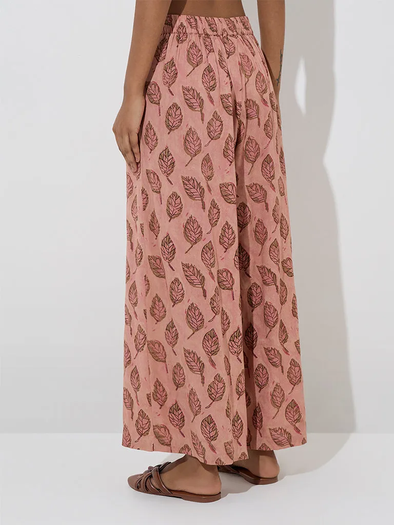 Utsa Peach Leaf Patterned Palazzos
