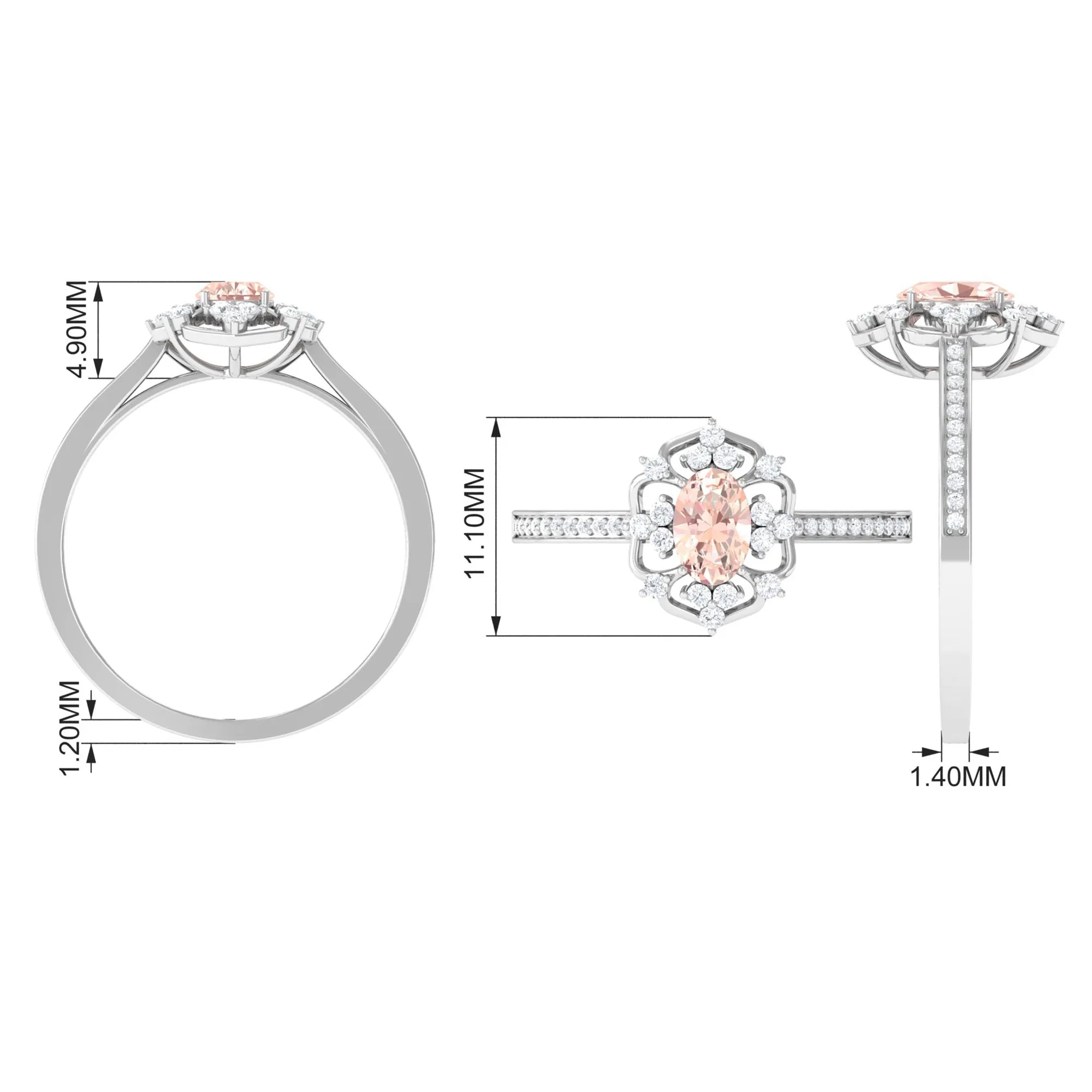 Vintage Inspired Morganite Floral Engagement Ring with Diamond