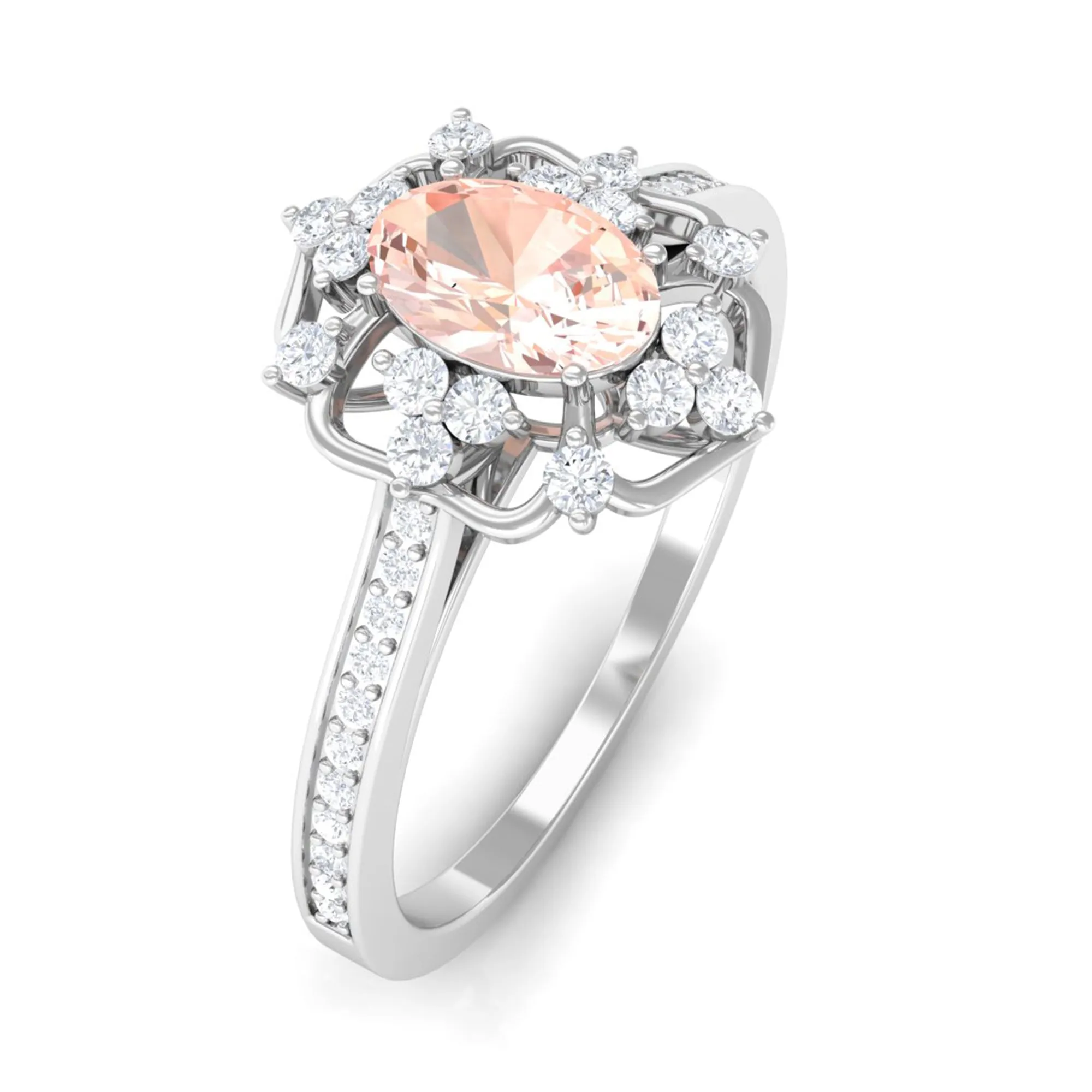 Vintage Inspired Morganite Floral Engagement Ring with Diamond