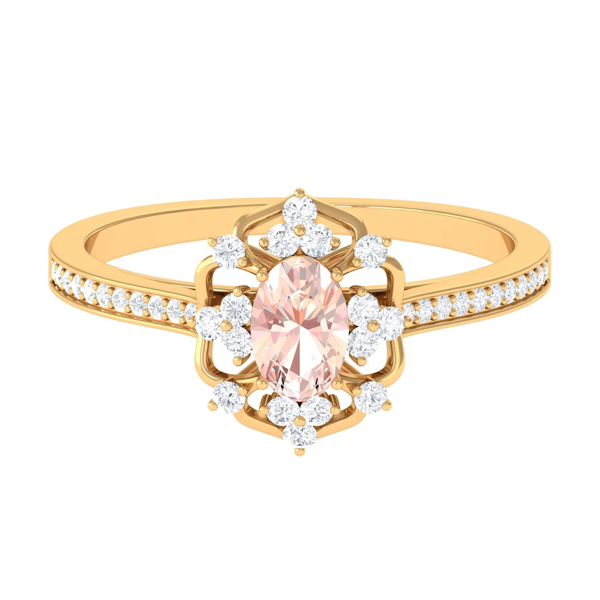 Vintage Inspired Morganite Floral Engagement Ring with Diamond