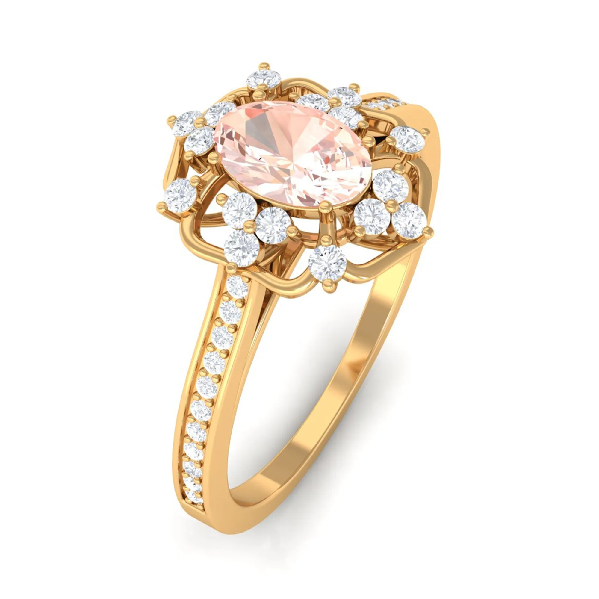 Vintage Inspired Morganite Floral Engagement Ring with Diamond