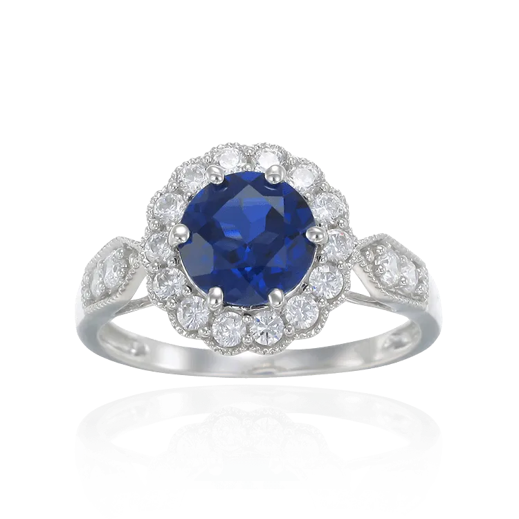Vintage Inspired Ring in Blue Sapphire
