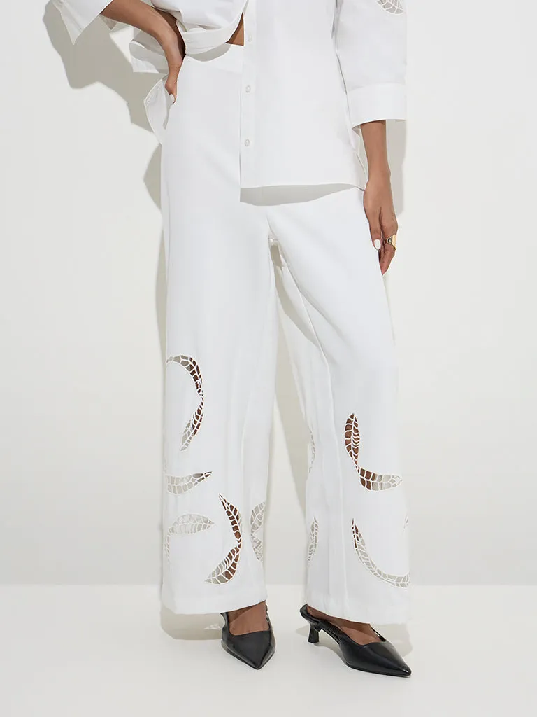 Wardrobe White Leaf Design High-Rise Trousers