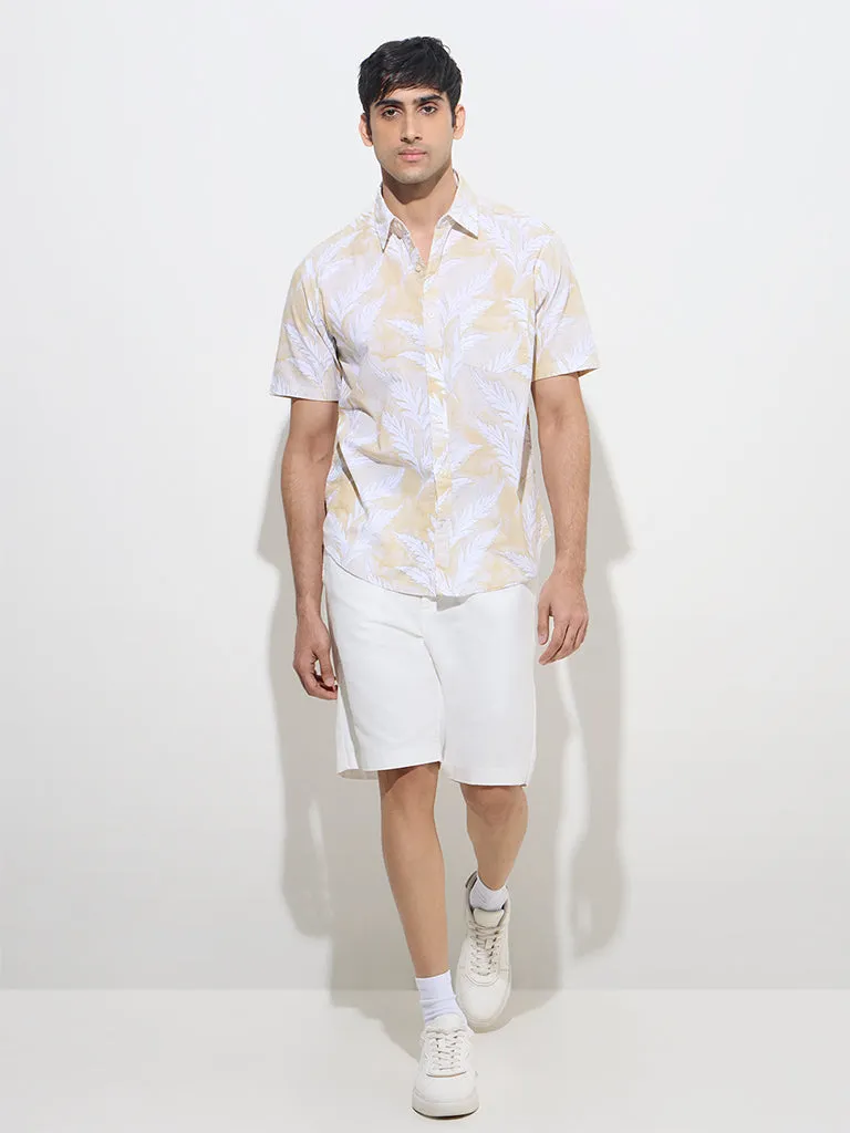 WES Casuals Yellow Leaf Patterned Relaxed-Fit Cotton Shirt